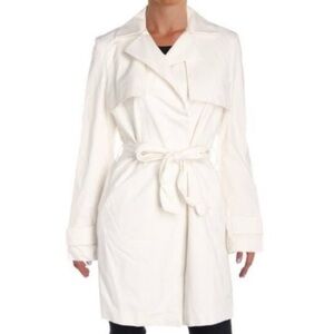T TAHARI Ivory Crochet Embroidery Back Mid Size Trench Coat L